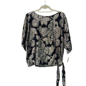 NWT Teddi Of California Metallic Blouse Side Tie Top Womens Size Medium Vintage